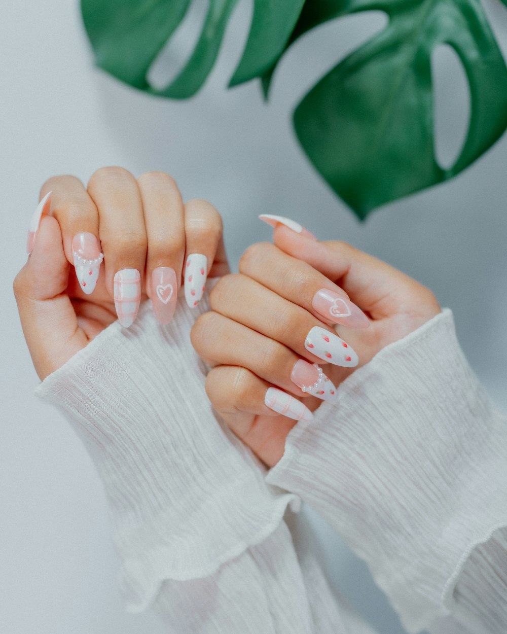 Heart and plaid nail art
